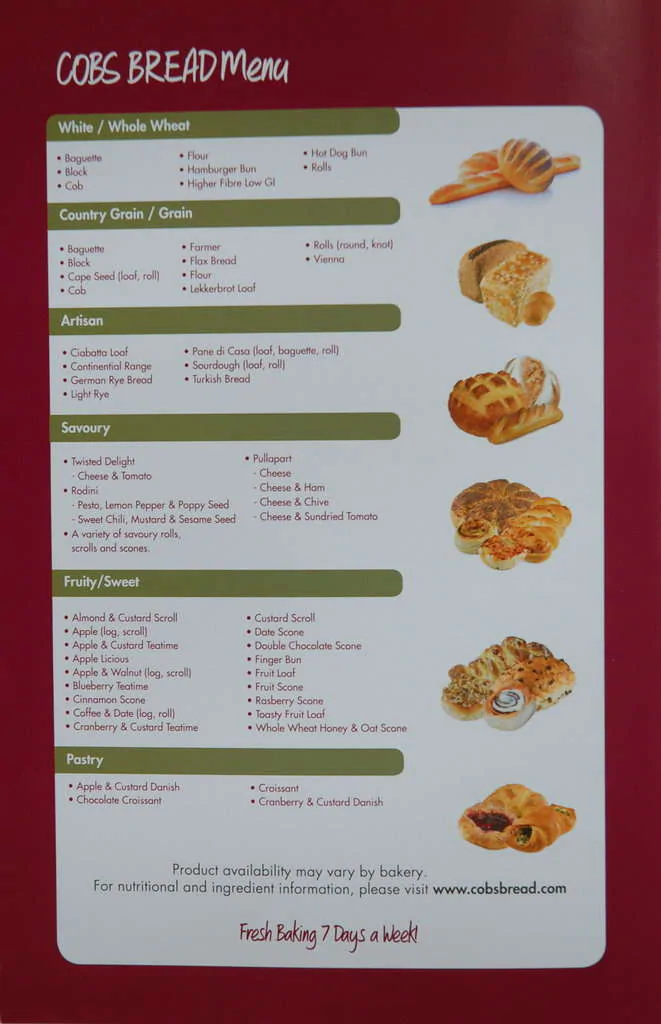 COBS Bread Bakery Crowfoot Menu