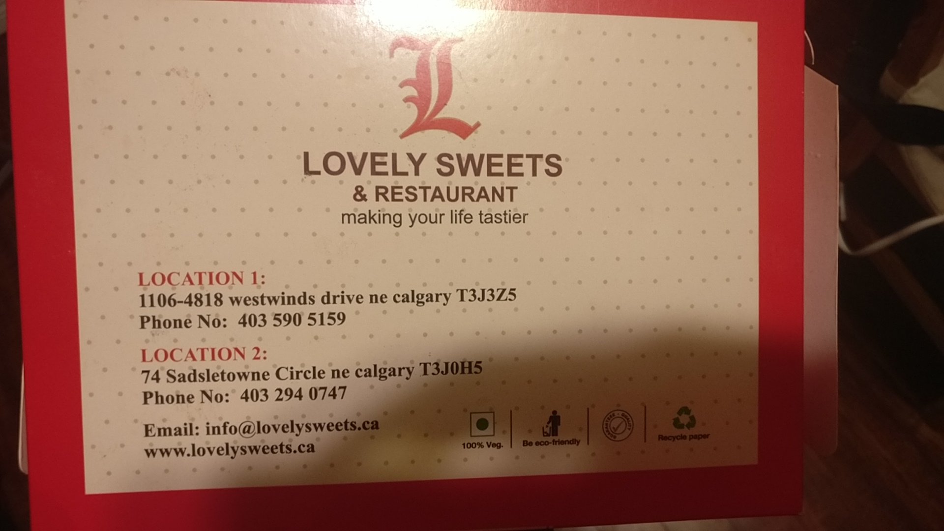 Lovely Sweets Menu