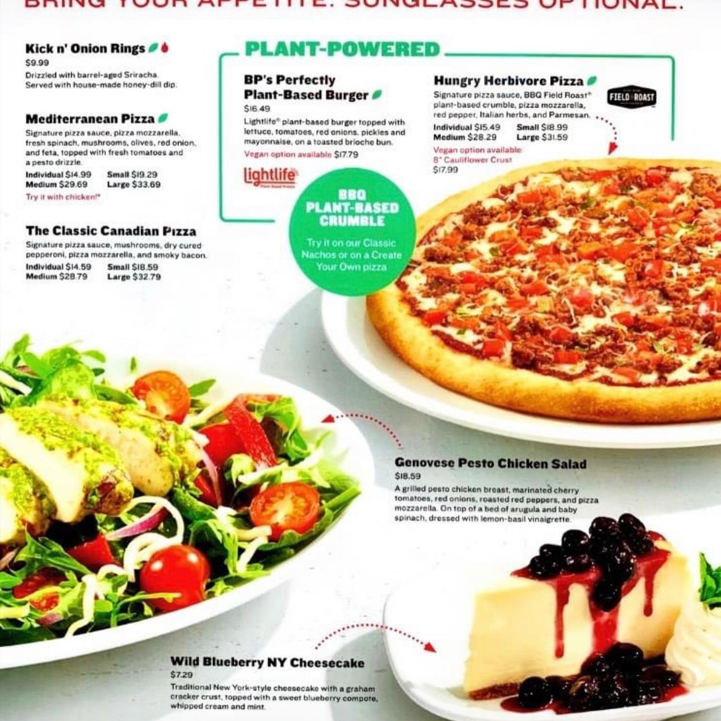 Boston Pizza Menu