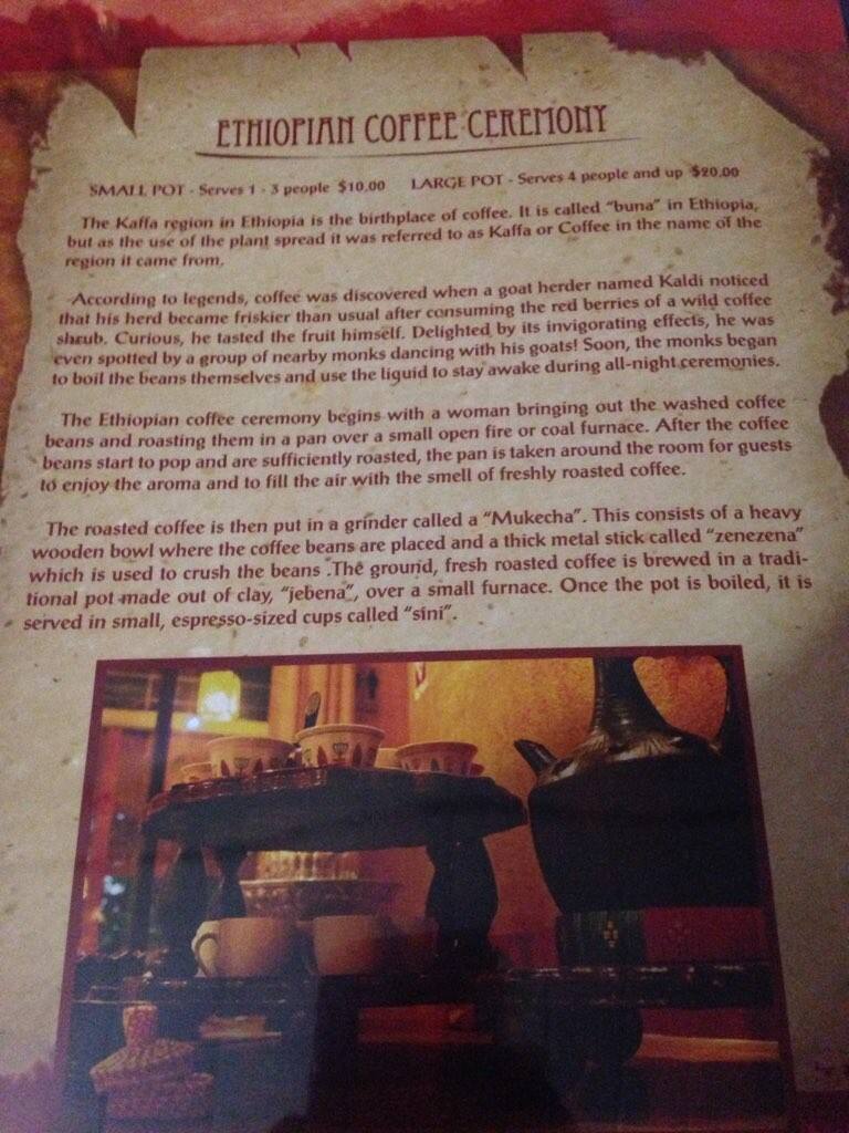 Abyssinia Ethiopian Restaurant & Bar Menu