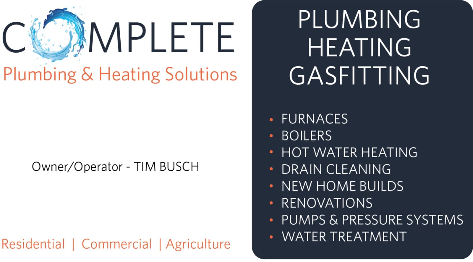 Complete Plumbing and Heating Solutions 8 Aspen Heights Way, Innisfail Alberta T4G 1Y5