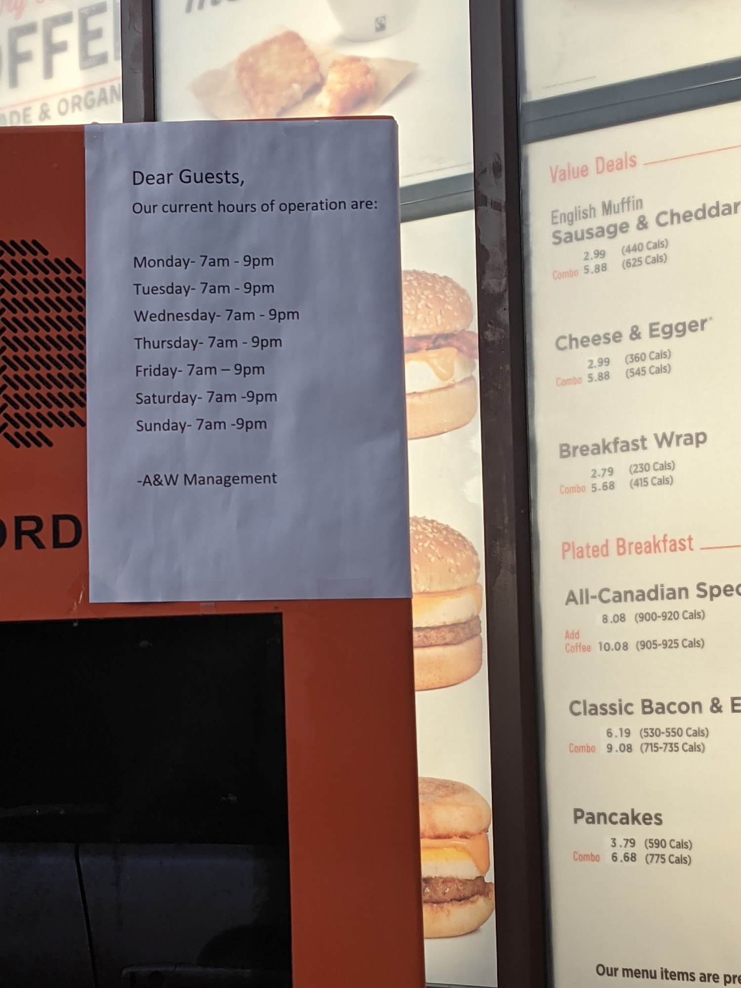 A&W Canada Menu