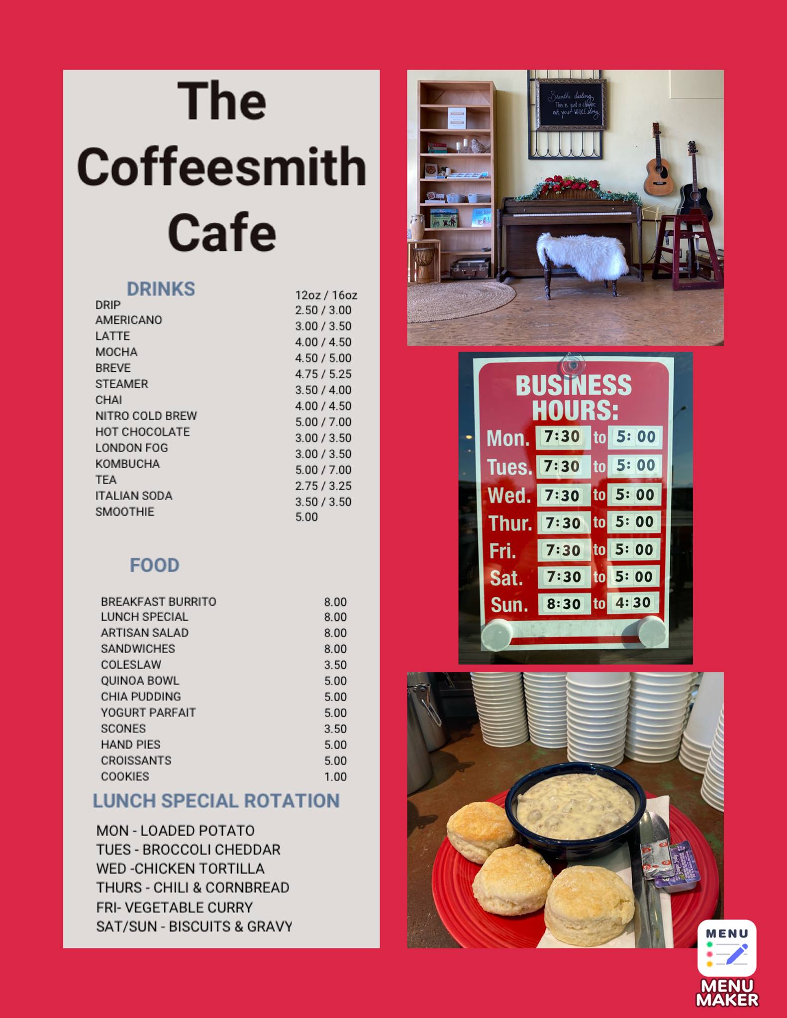 The Coffeesmith Cafe Menu