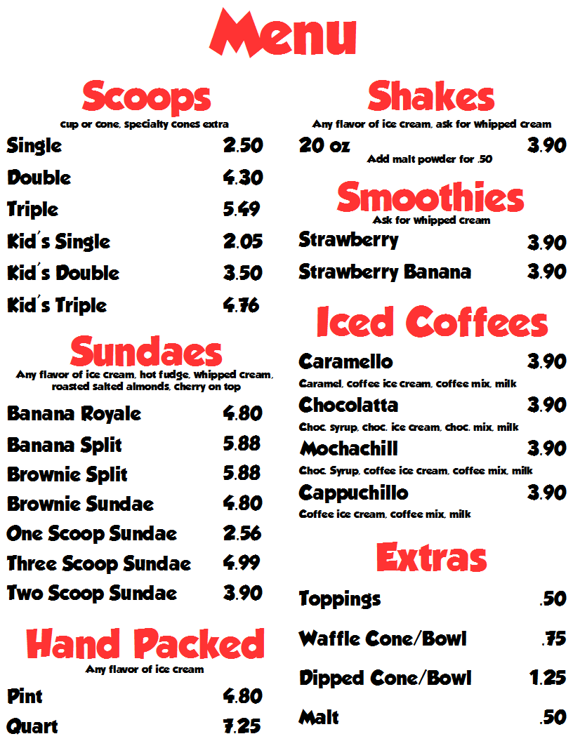 KaleidoScoops of Harvest Menu