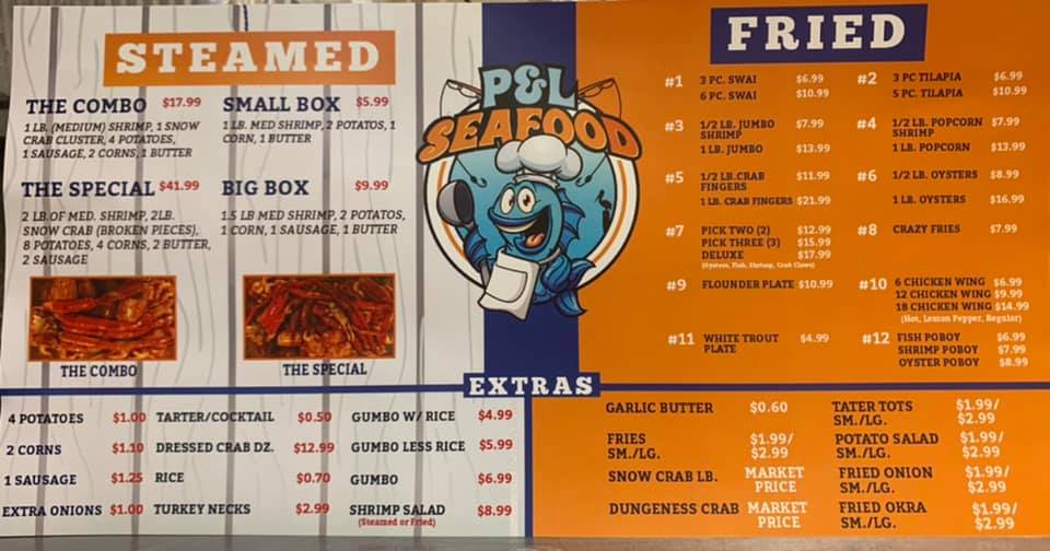 P & L Seafood Menu
