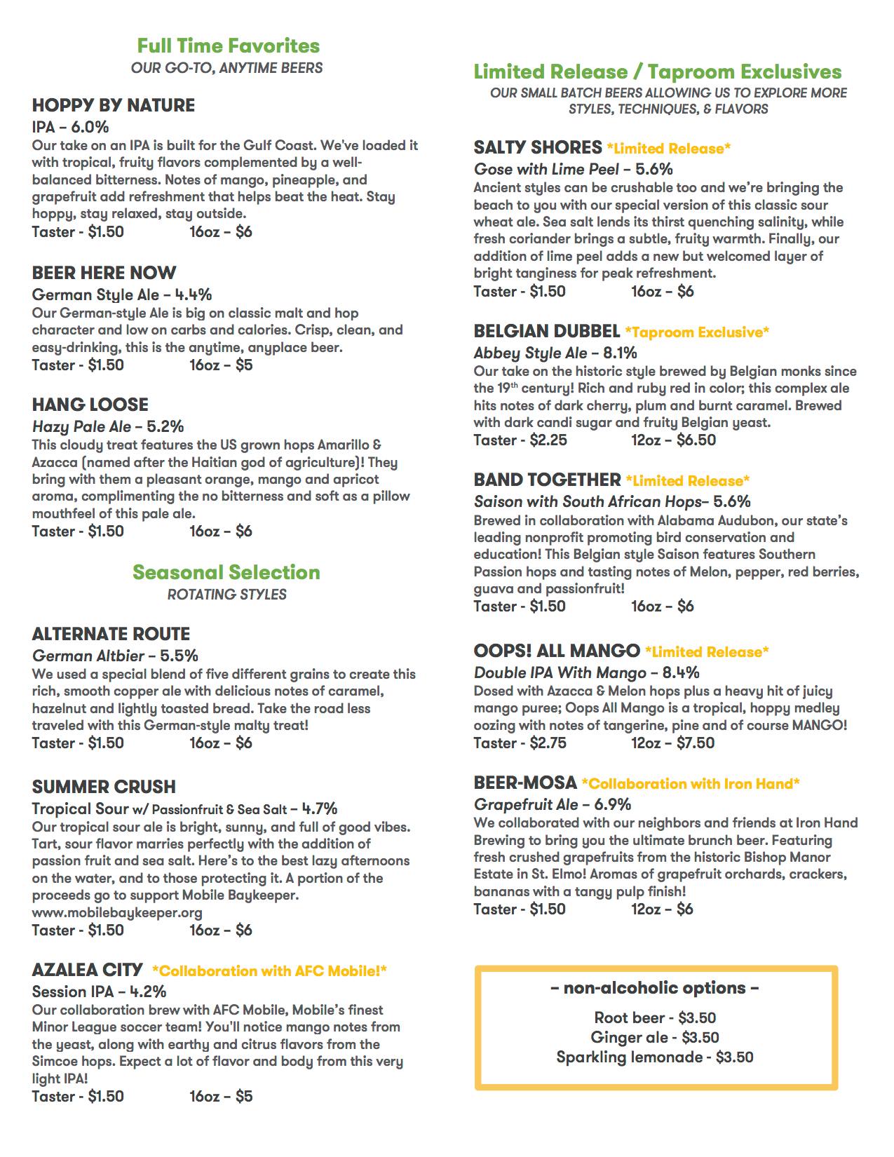 Braided River Brewing Company Menu