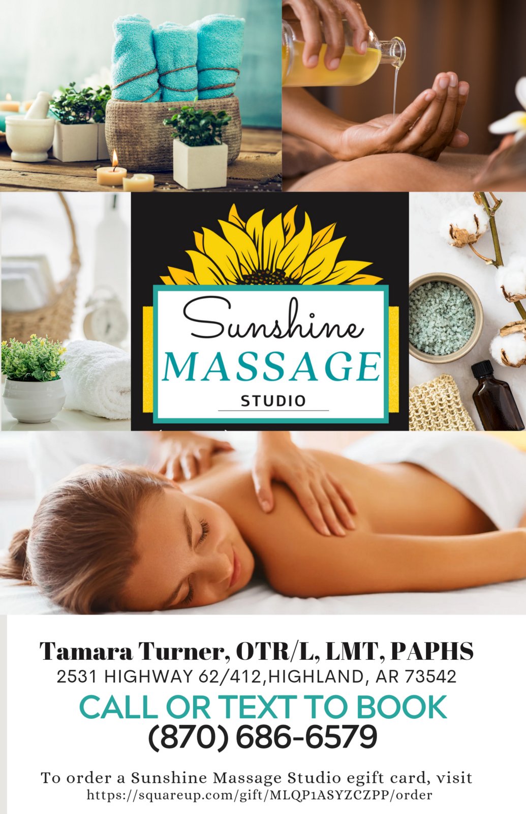 Sunshine Massage Studio 2531 Hwy 62 412, Highland Arkansas 72542