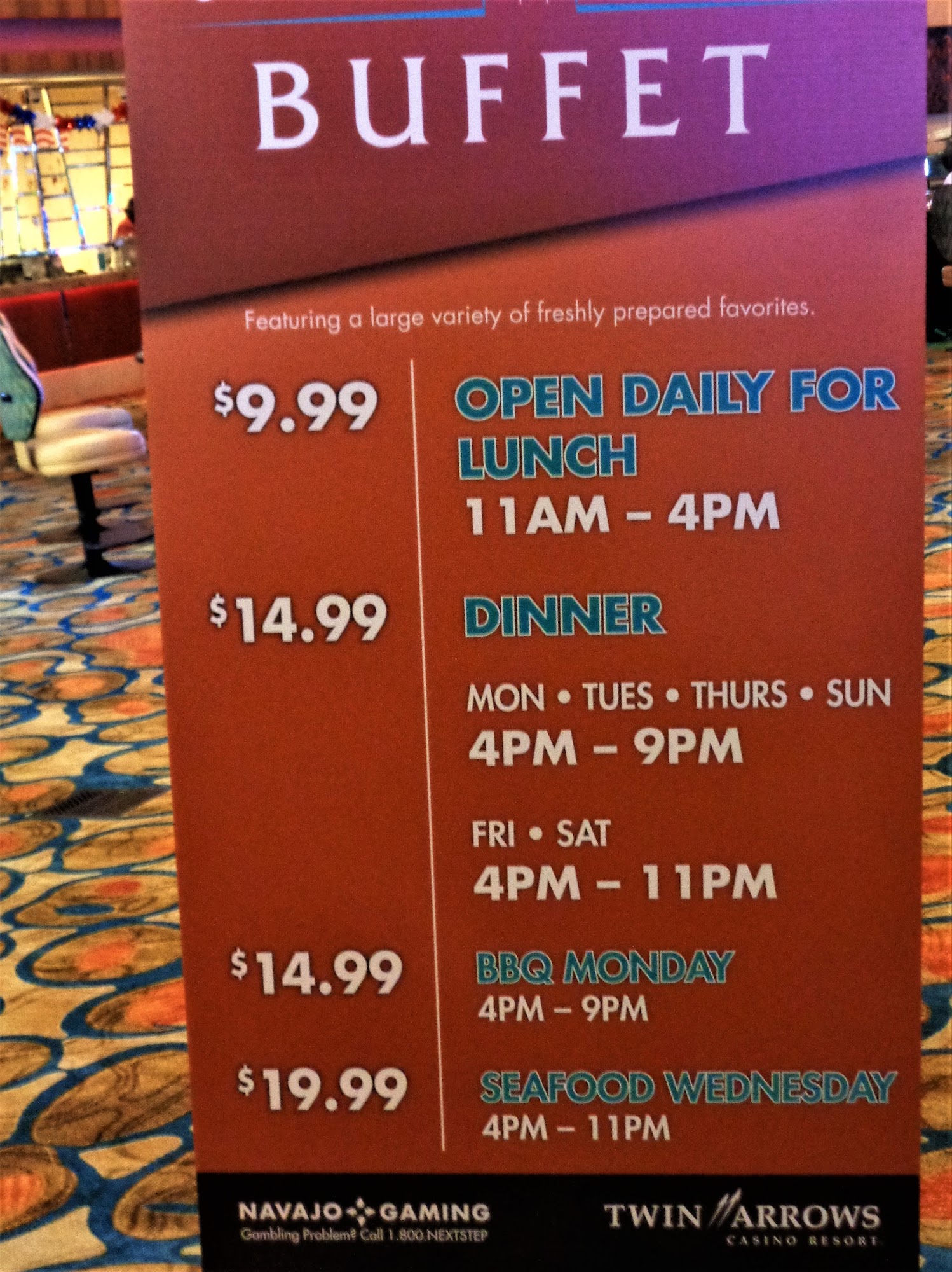 Grand Falls Buffet Menu