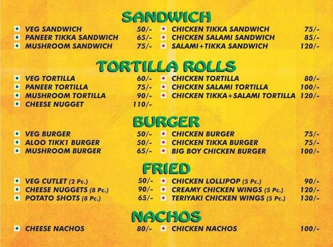Food Service Cart Menu