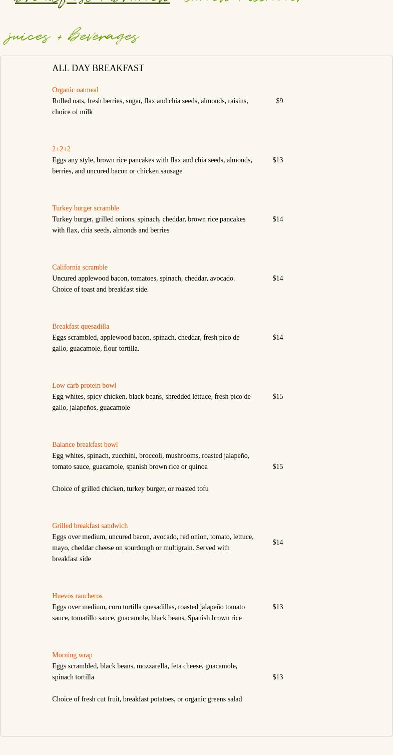 Cafe Vida - El Segundo Menu