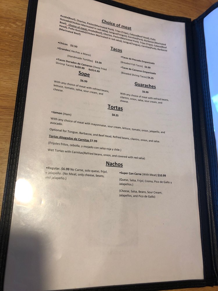 Chapala Restaurant Menu