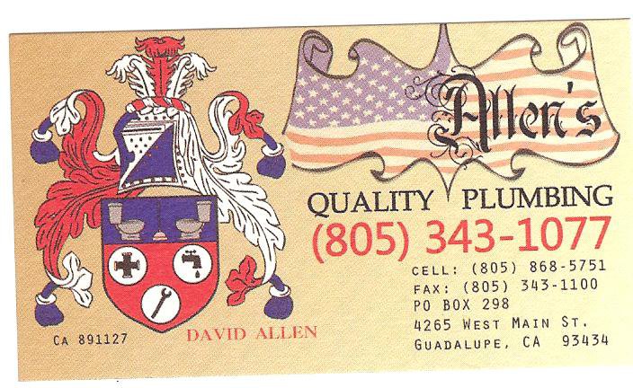 Allen's Quality Plumbing 4265 W Main St, Guadalupe California 93434