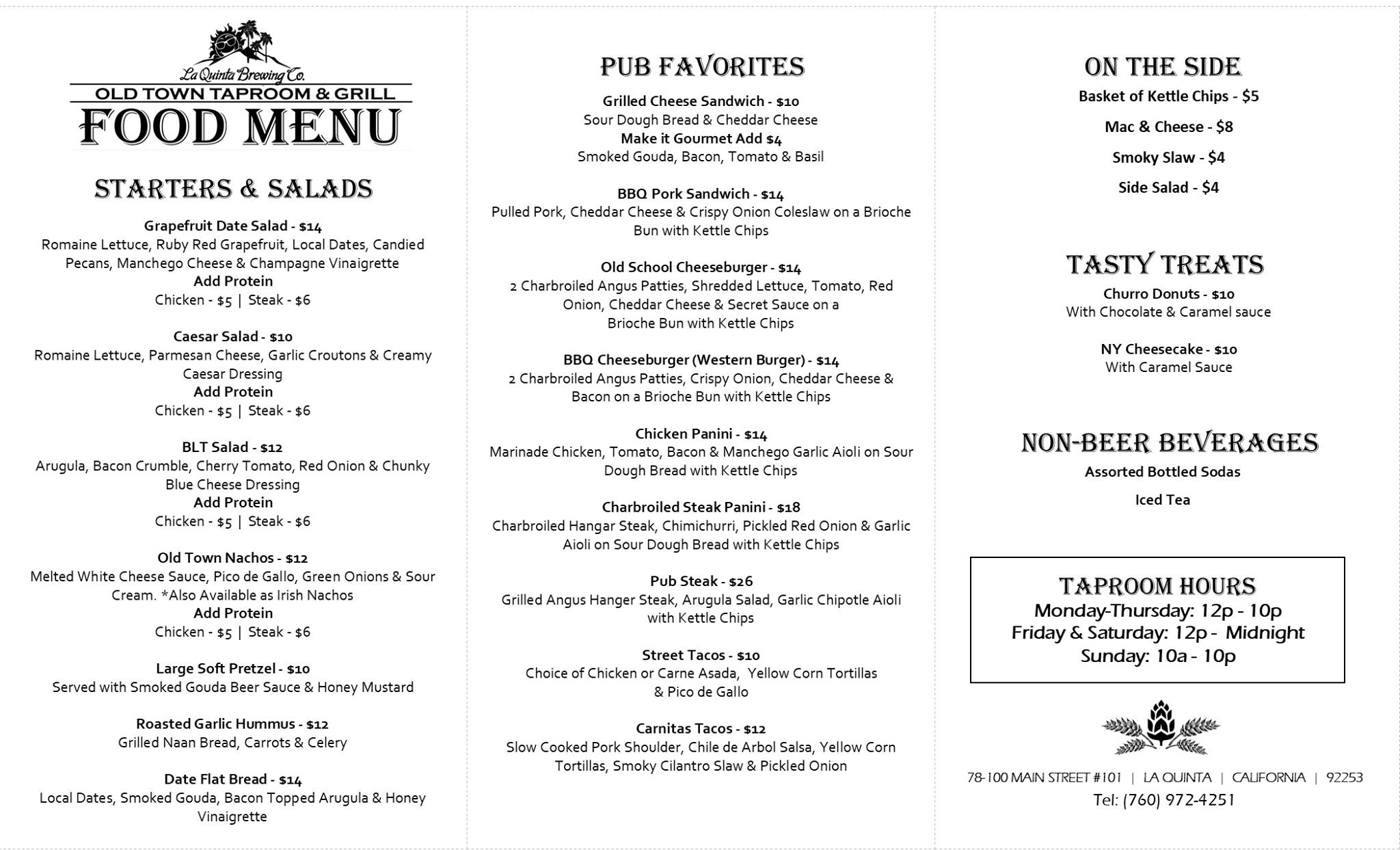 La Quinta Brewing Co - Old Town Taproom & Grill Menu