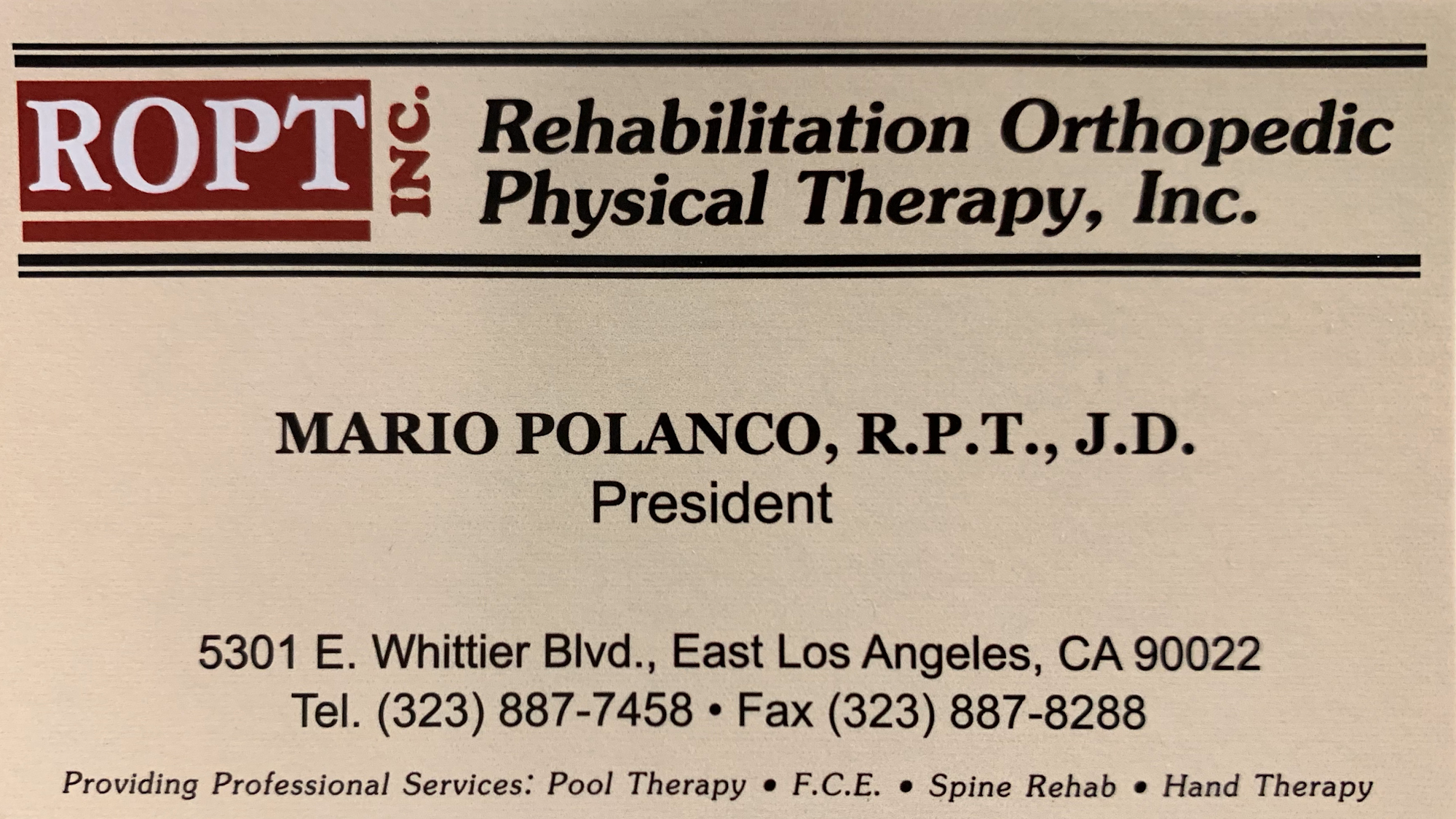 Rehabilitation Orthopedic Physical Therapy Inc