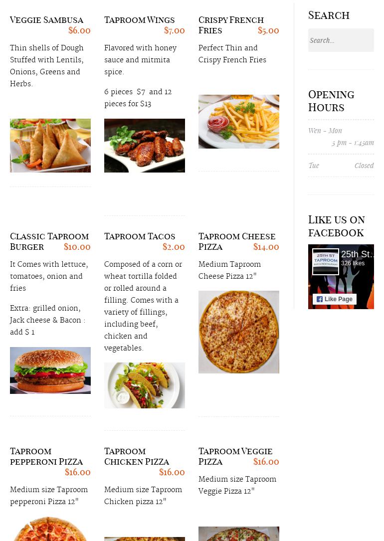 25th St. Taproom Bar and Restaurant Menu