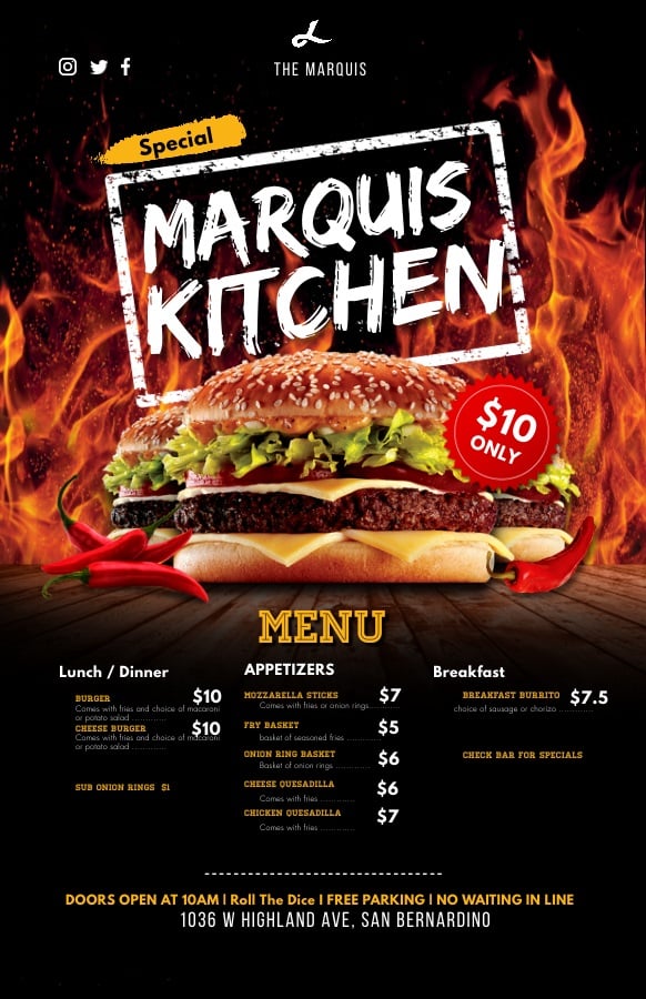 The Marquis Lounge Menu