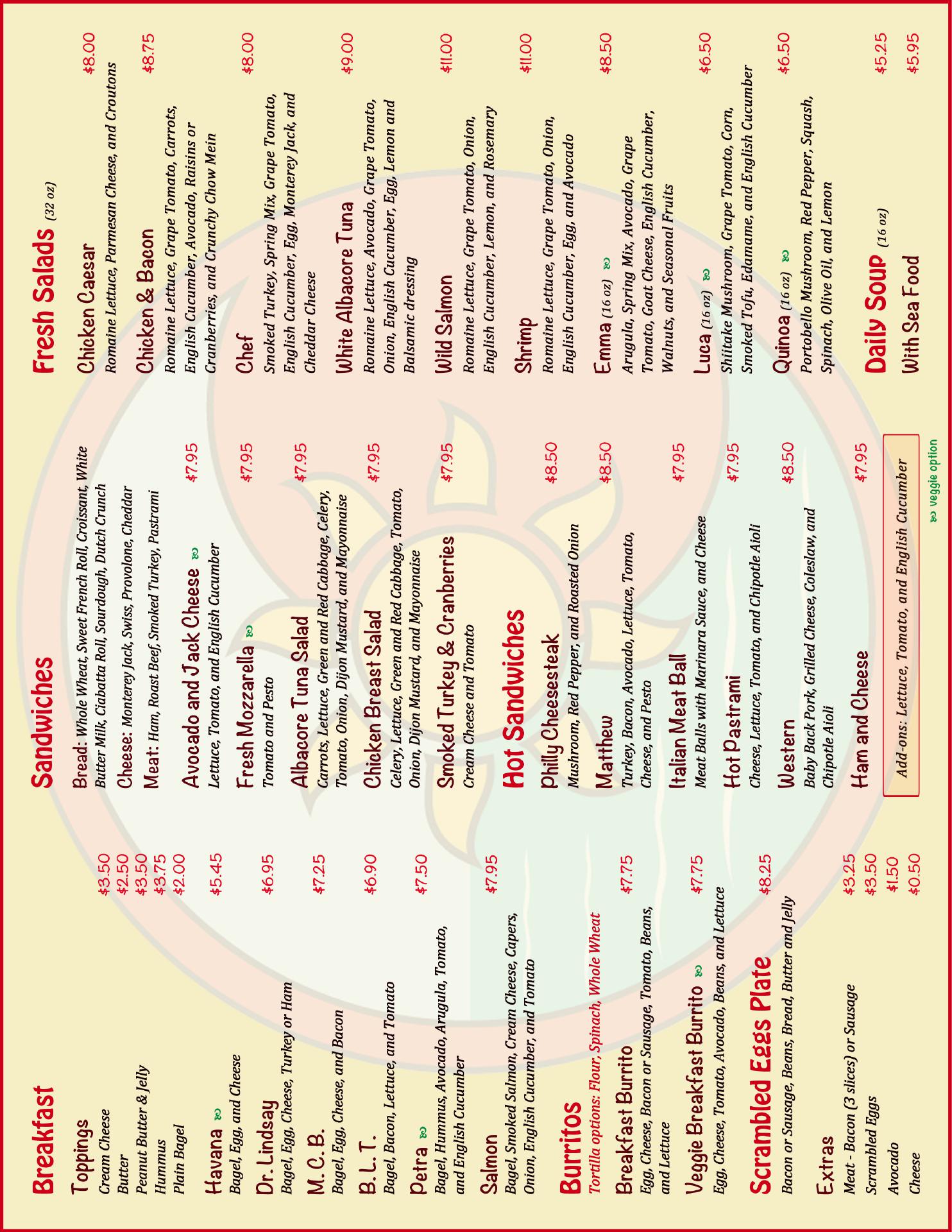 Carmelina’s Cafe Menu