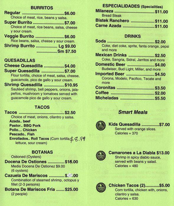 Mariscos La Jaiba Menu