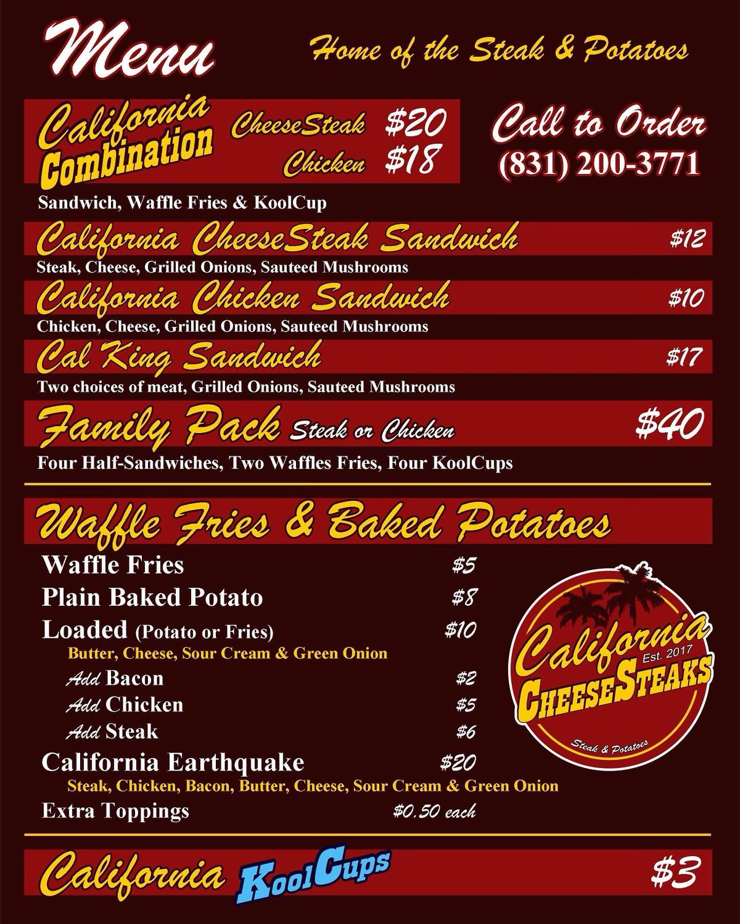 California Cheesesteaks Menu
