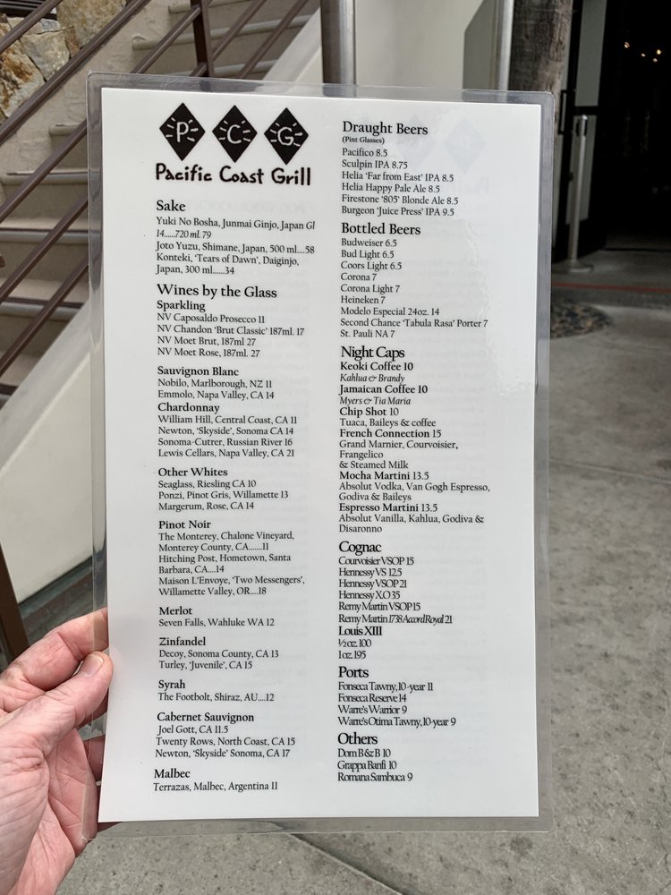 Pacific coast grill Menu