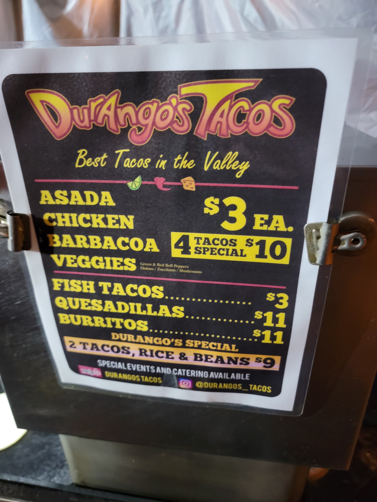 Durango's Tacos Menu