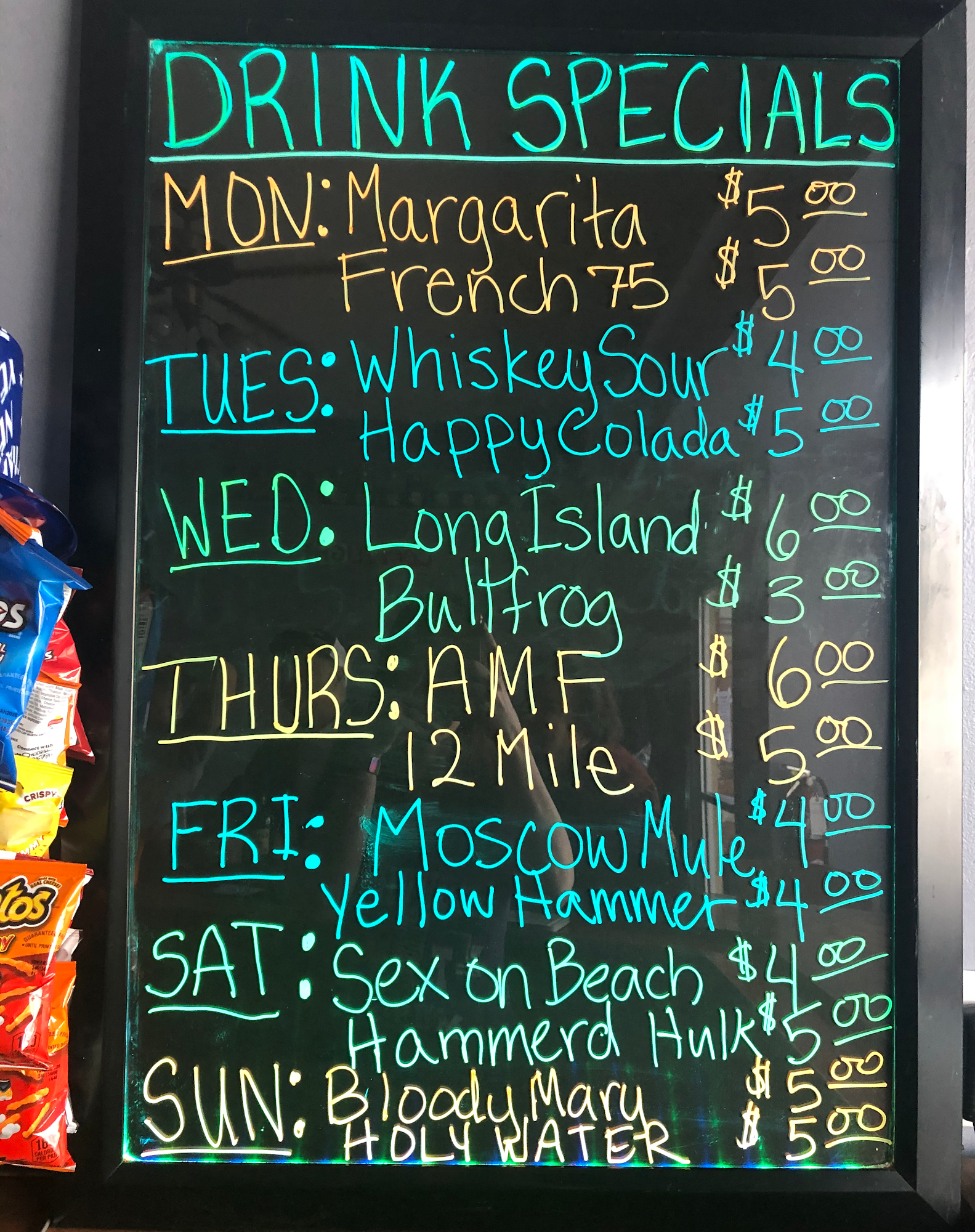 Wrong Way Home Saloon Menu