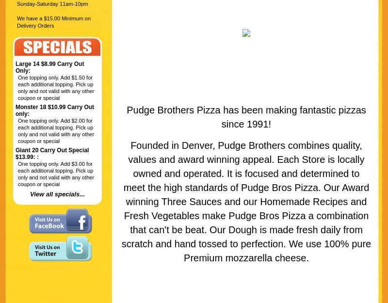 Pudge Brothers Pizza Menu