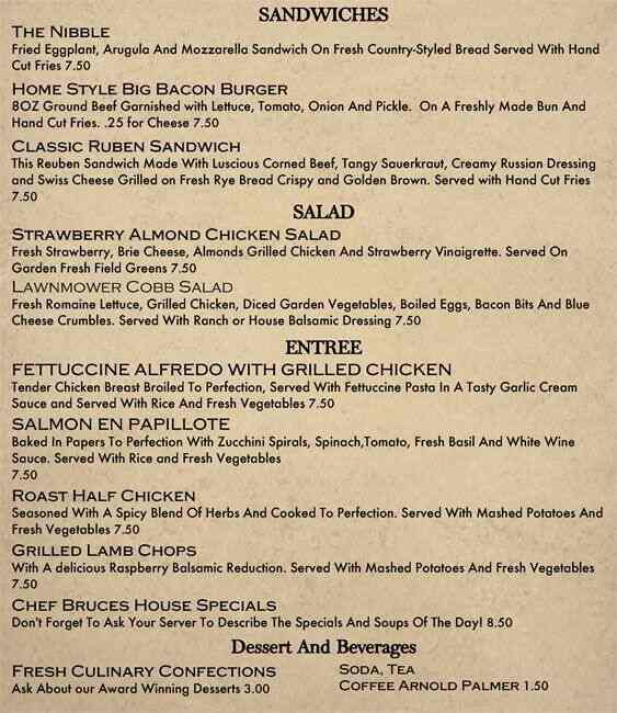 Eliot Street Cafe Menu