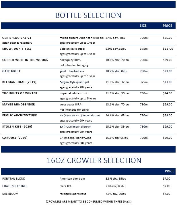 Burns Family Artisan Ales BarrelHouse Menu