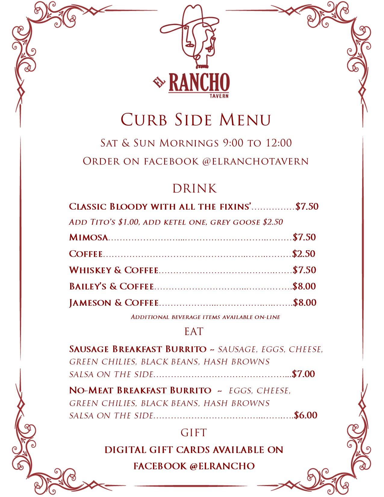 El Rancho Tavern Menu