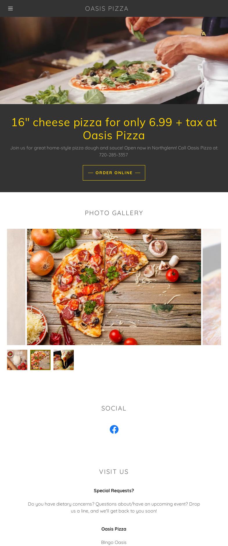 Oasis Pizza Menu