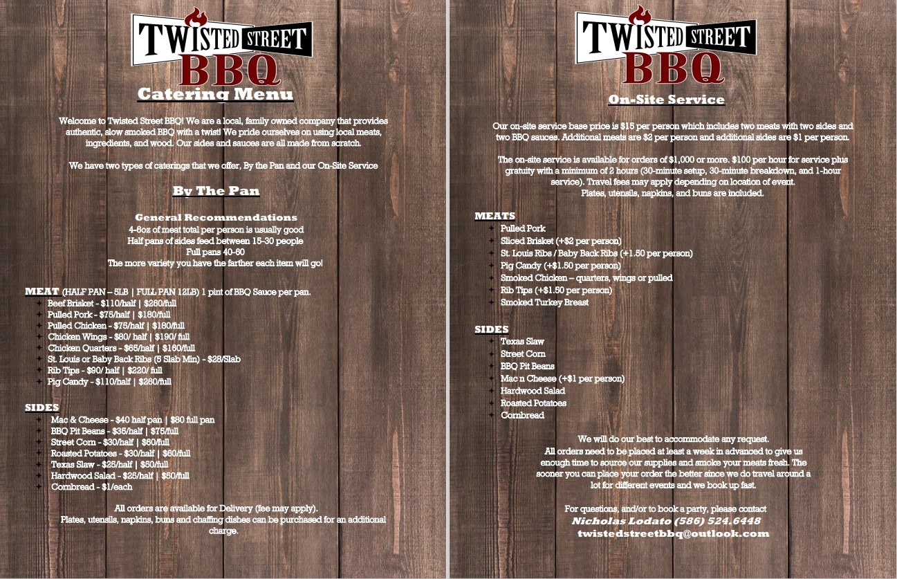 Twisted BBQ Catering and Sauces Menu