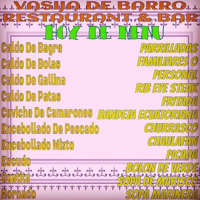 Vasia De Barro Menu