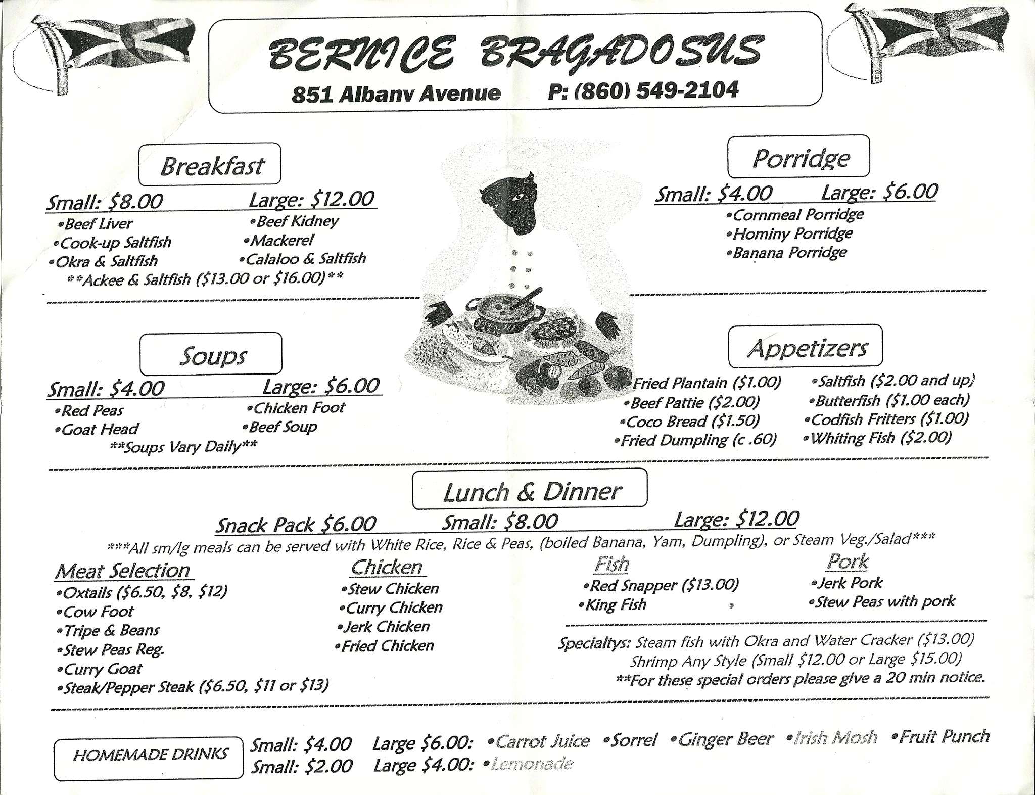 Bernice Bragadosus Restaurant Menu
