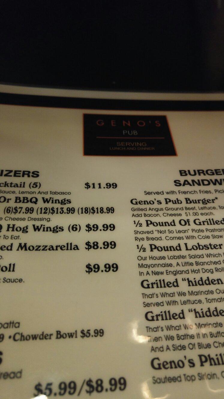 Geno's Fast Break Menu