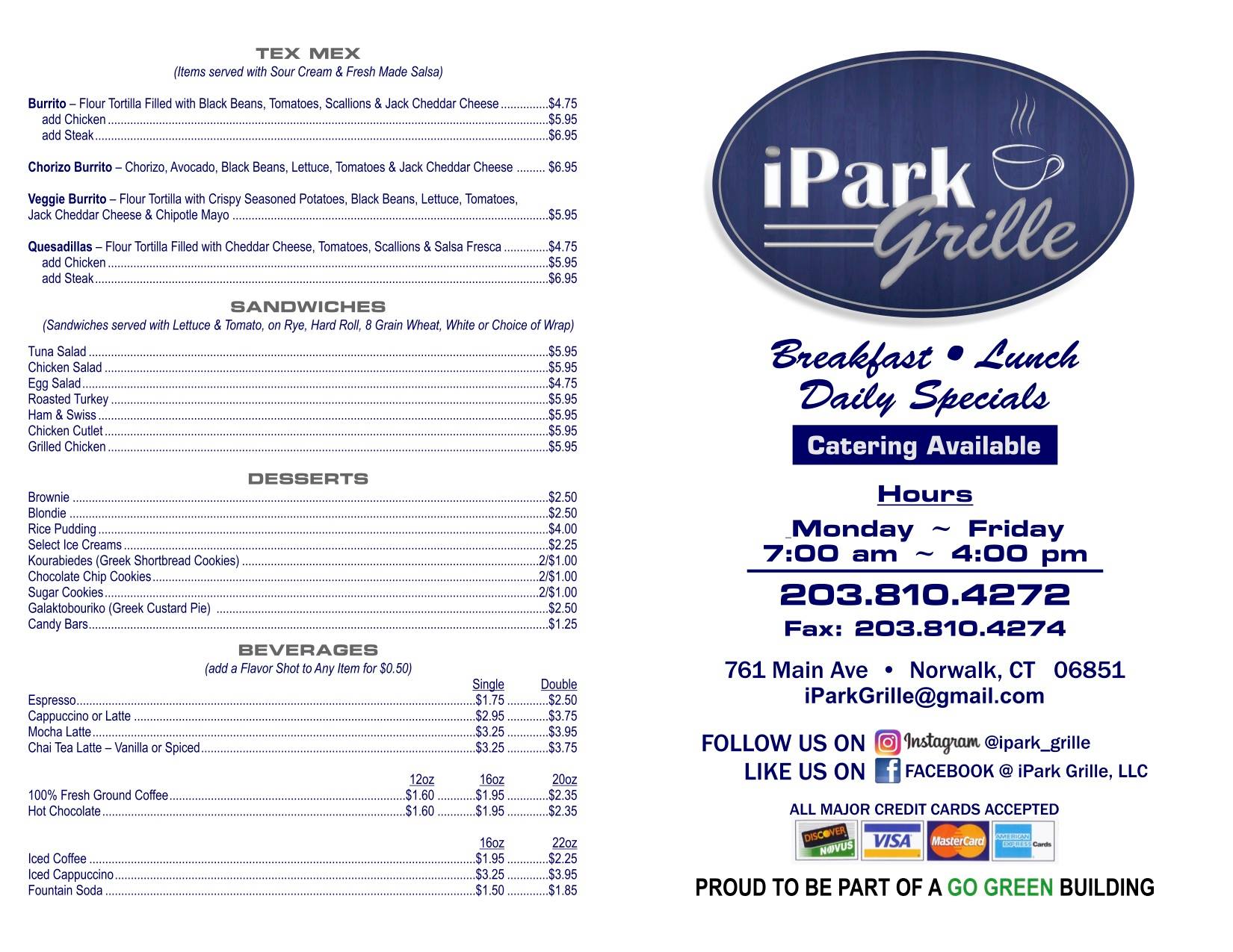 iPark Norwalk Menu