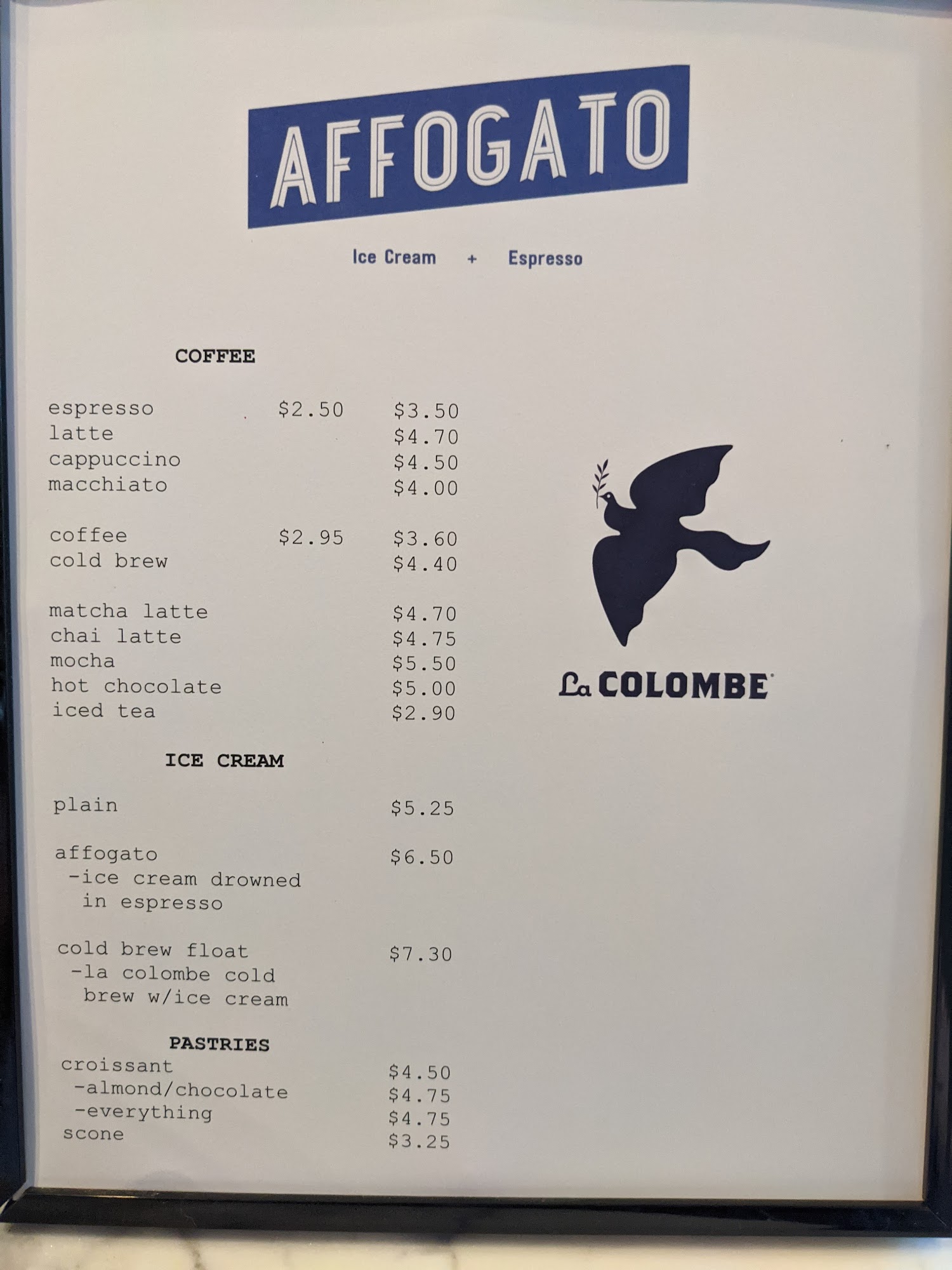 Affogato Menu