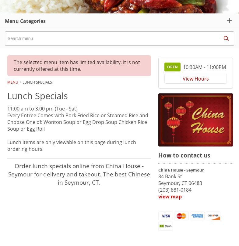 China House Restaurant Menu