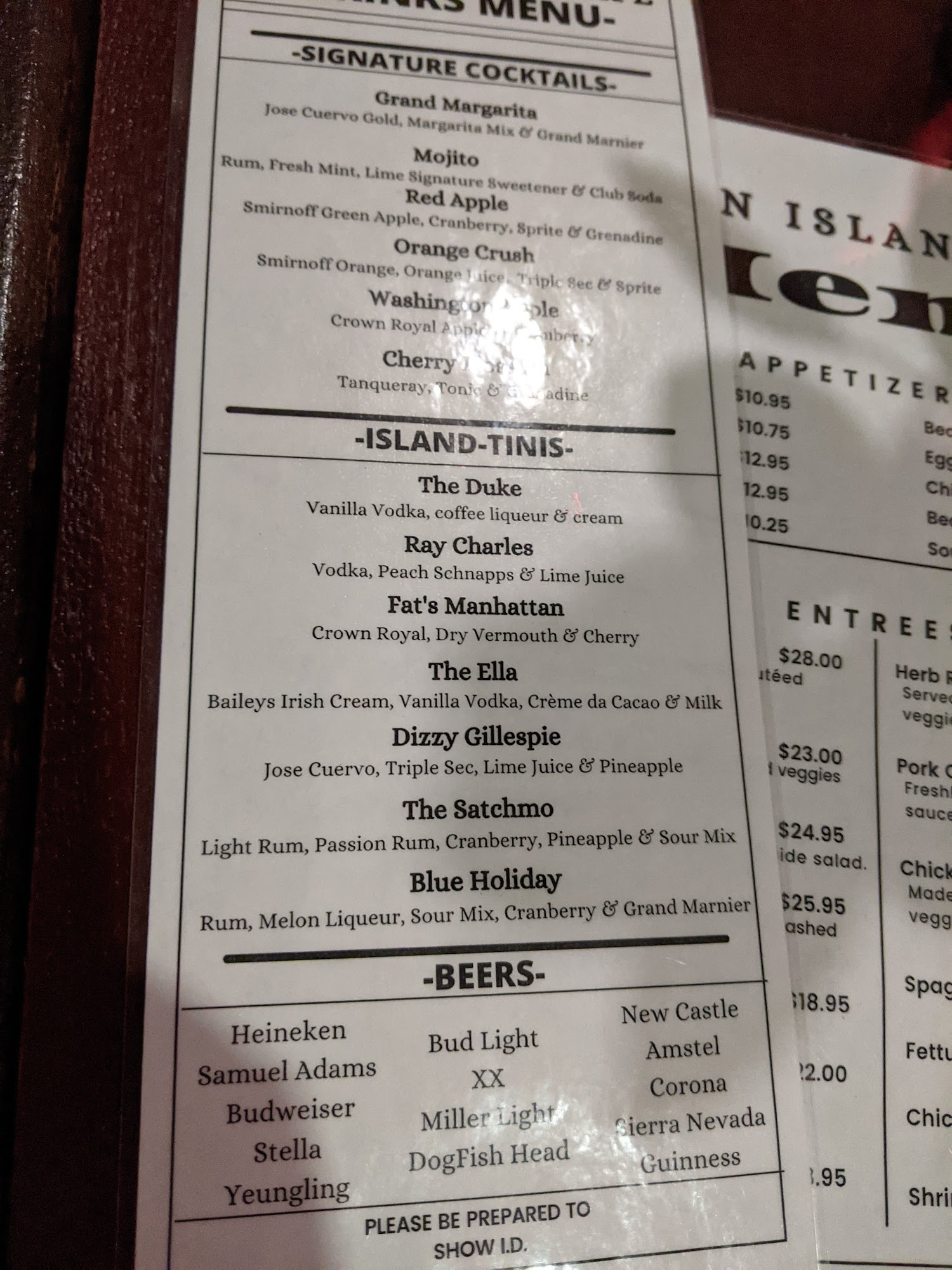 Green Island Cafe Menu