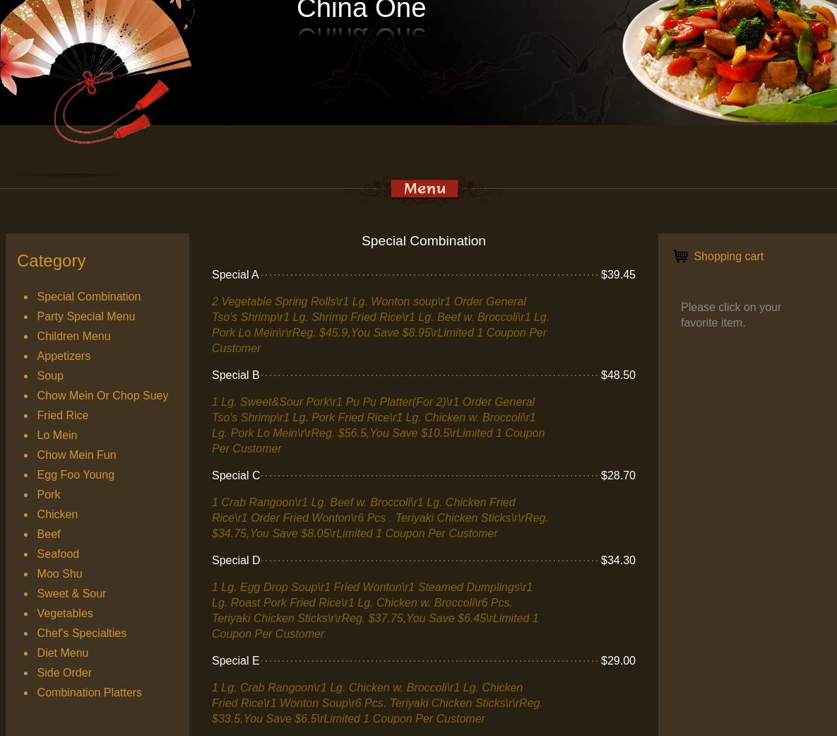China One Menu