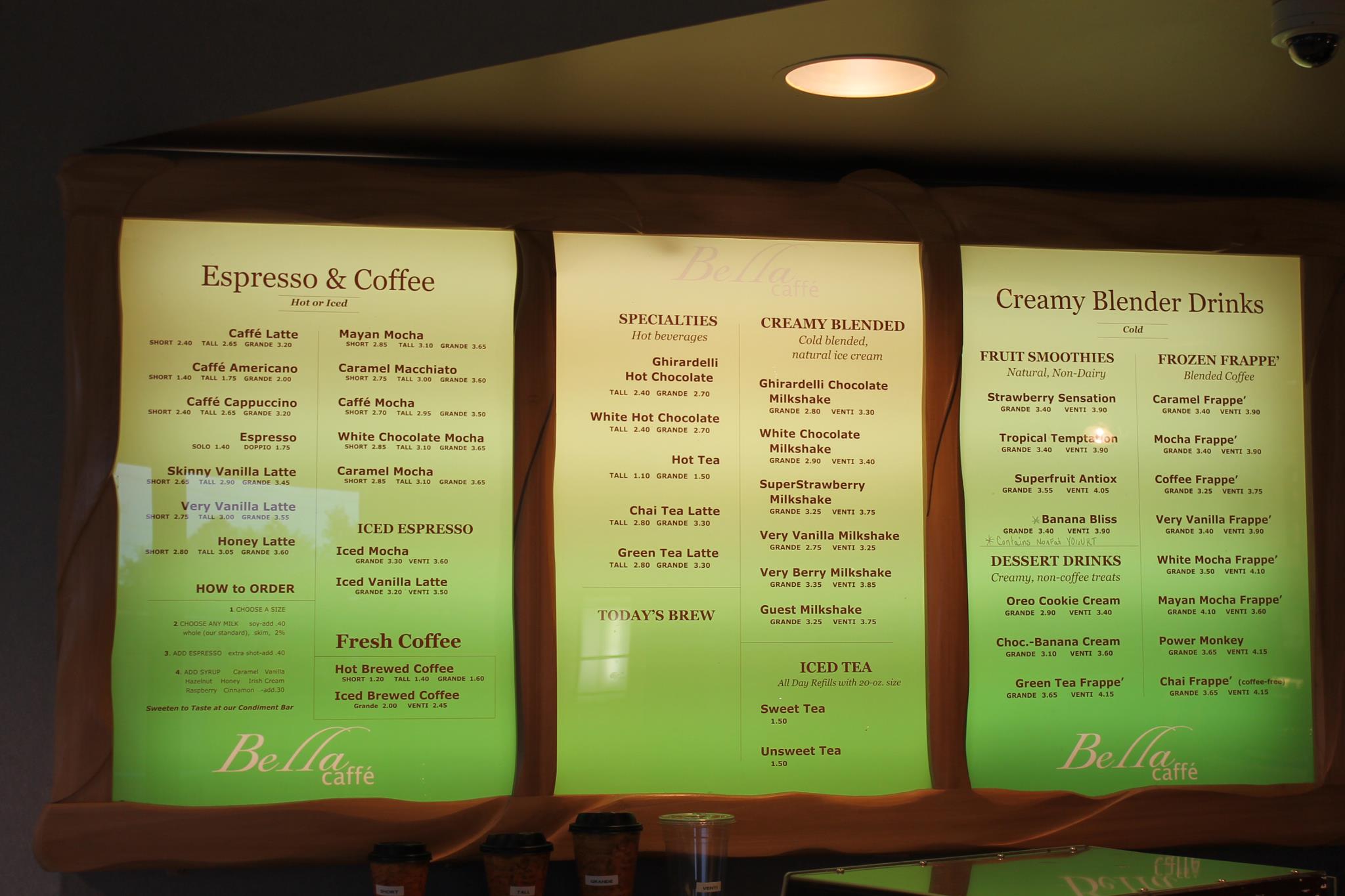 Bella Caffè Menu