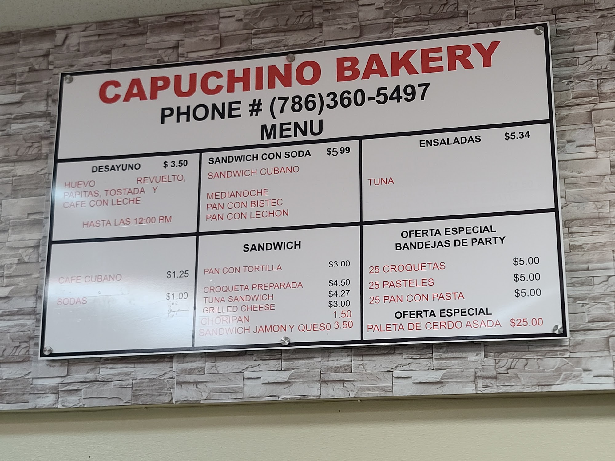 Angie Bakery Menu
