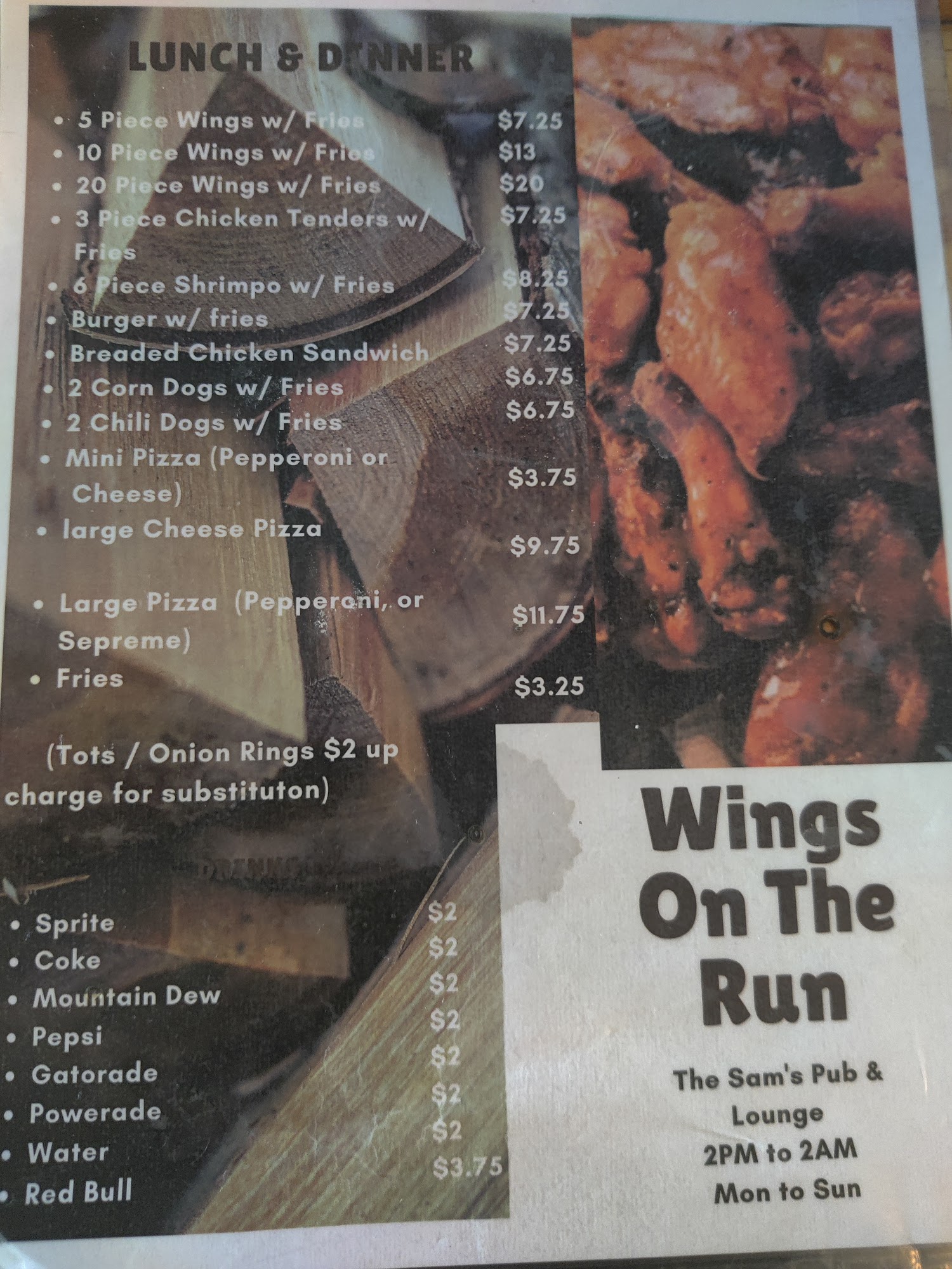 Wings on the Run Menu