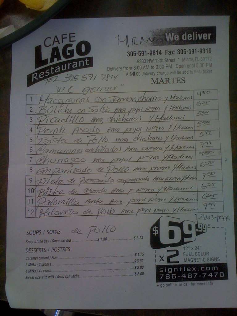 Pan de Azucar Bakery & Cafe Menu