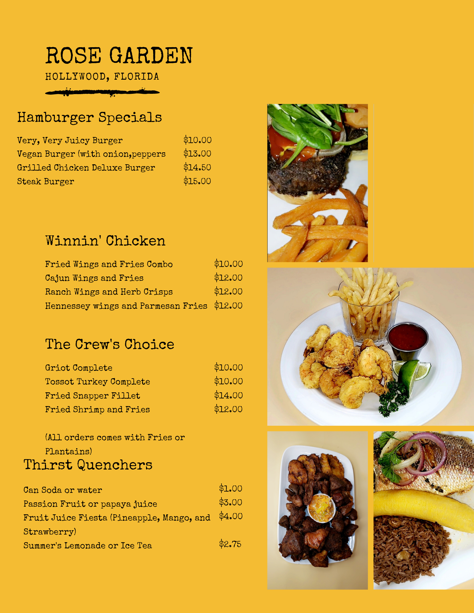 Rose Garden Food Truck Menu