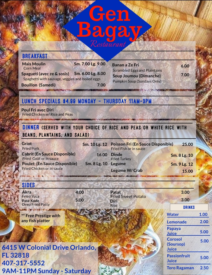 Gen Bagay Restaurant Menu