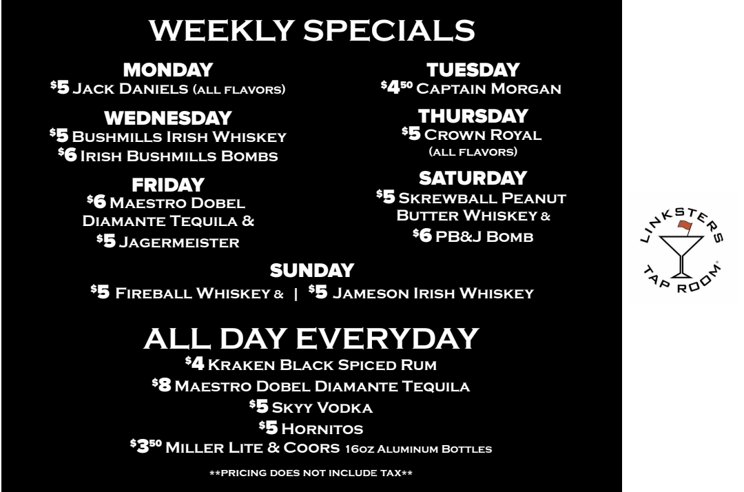 Linksters Tap Room - Riverview Menu