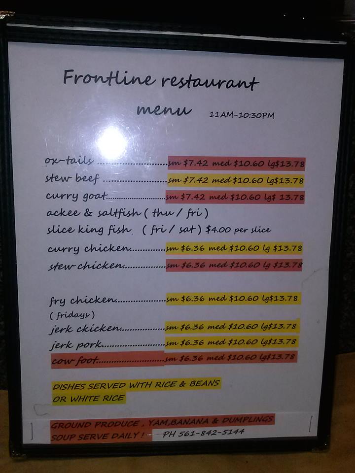 Front Line Jamaican Restaurant Menu