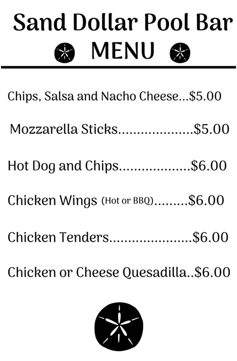 Sand Dollar Pool Bar Menu