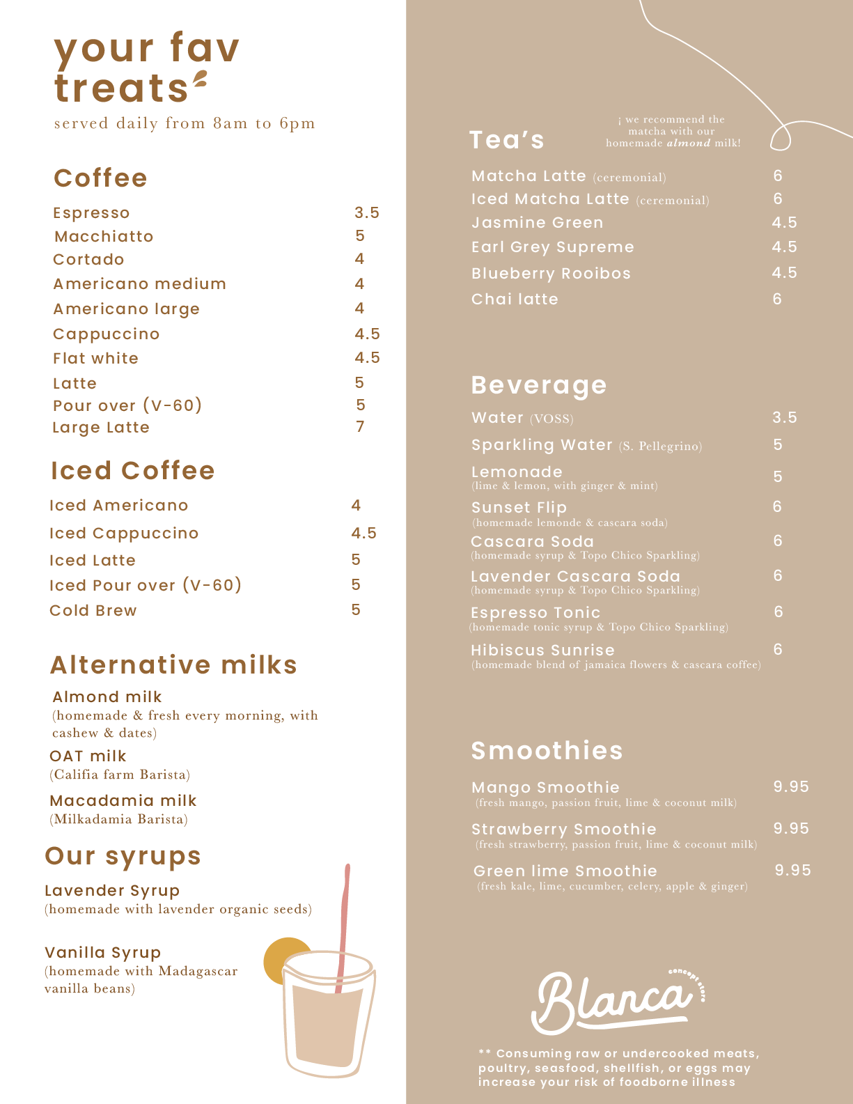 BLANCA Concept Store Menu